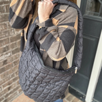 Load image into Gallery viewer, Large Black Quilted Puffer Tote Bag
