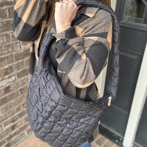 Large Black Quilted Puffer Tote Bag