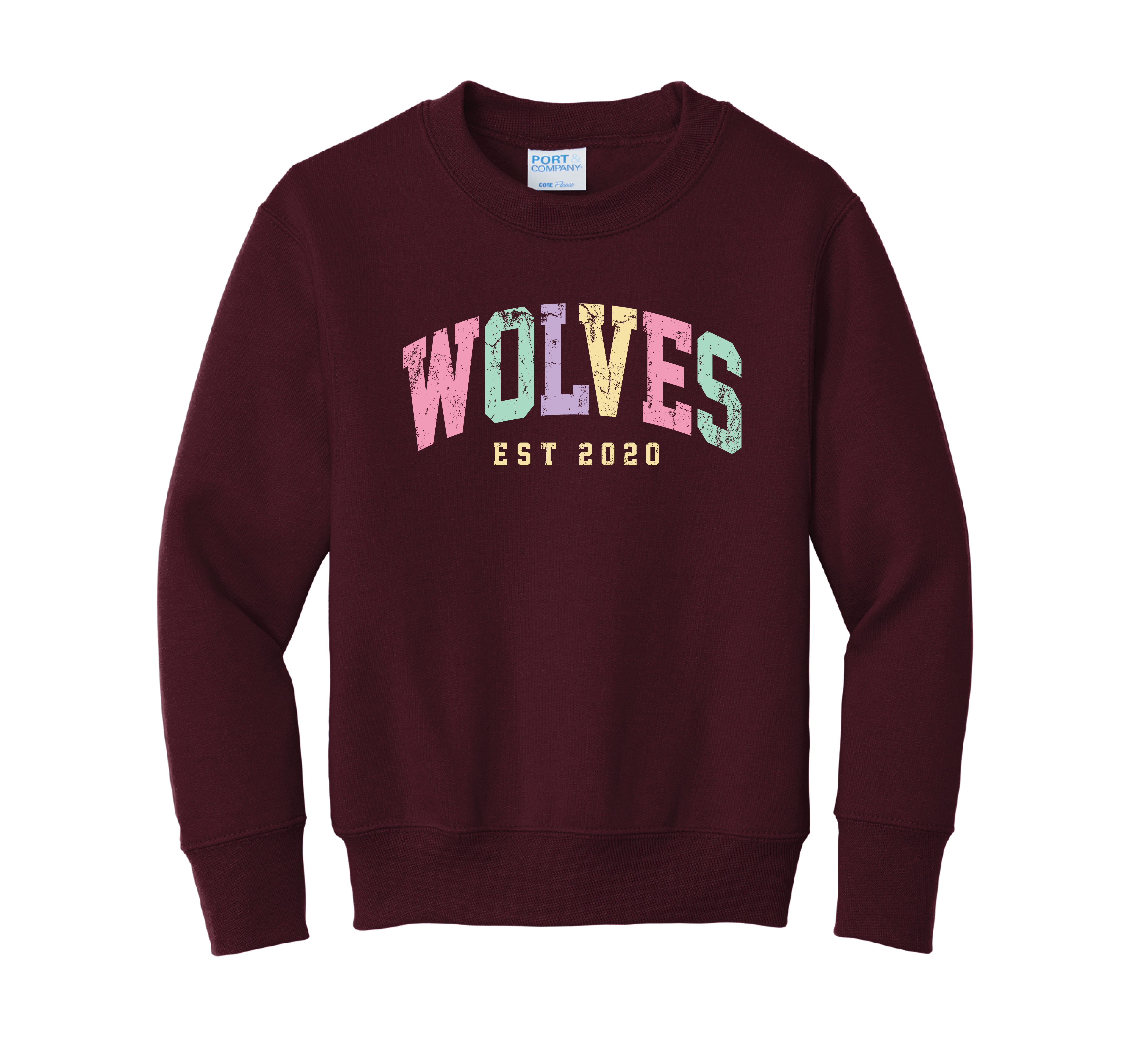 Youth Wolves Colorful  Collegiate Crew