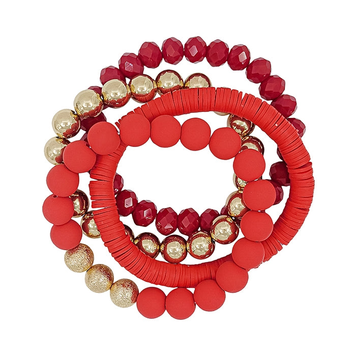 Red, Crystal, and Gold Set of 4 Bracelets