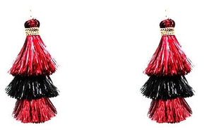 Red & Black Shimmer Tassel Earrings