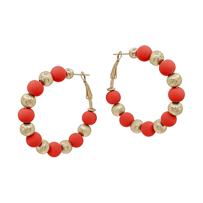 Red Clay with Textured Gold Beaded Earrings