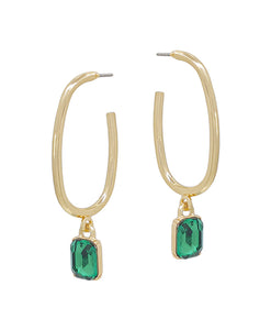 Oval w/ Emerald Crystal Charm Earring