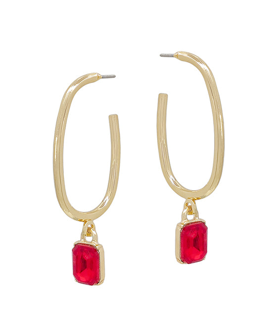 Oval w/ Red Crystal Charm Earrings