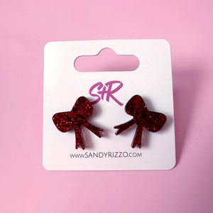 Maroon Glitter Bow Studs