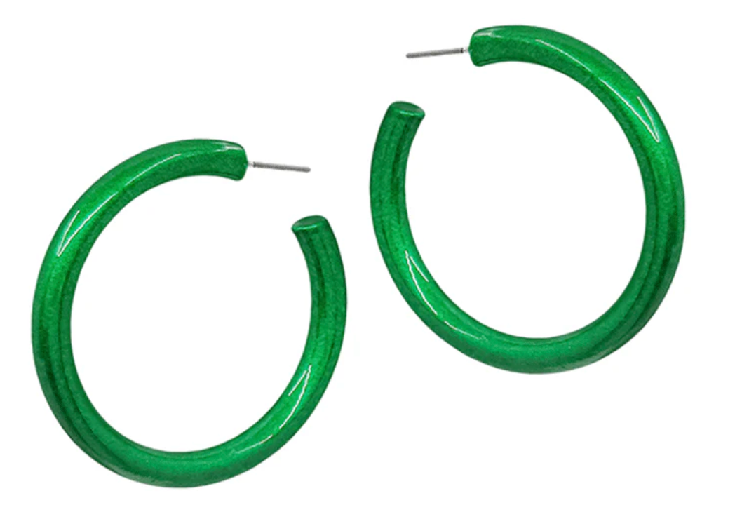 Large Green Metallic Colored Coat Hoop Earring