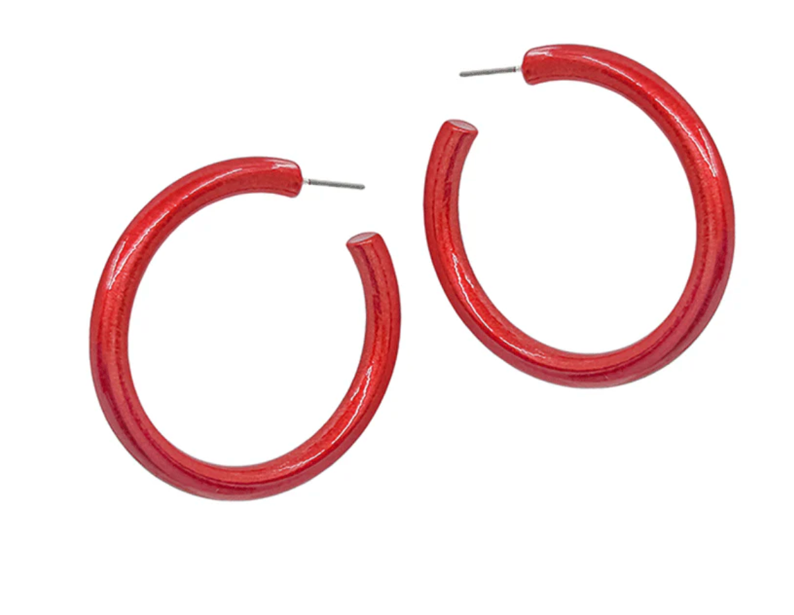 Large Red Metallic Colored Coat Hoop Earring