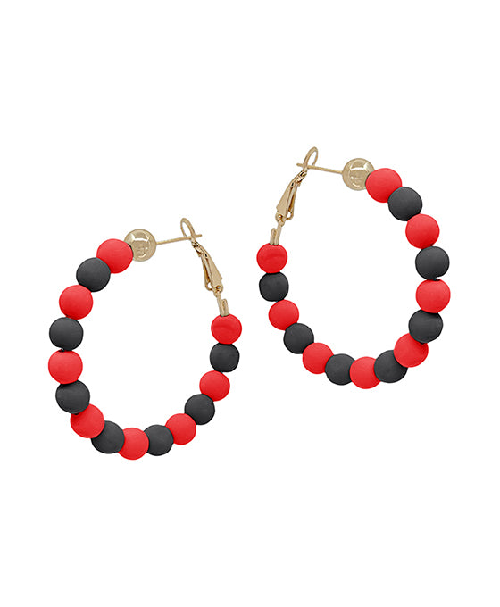 Red & Black Clay Ball Hoop Earrings