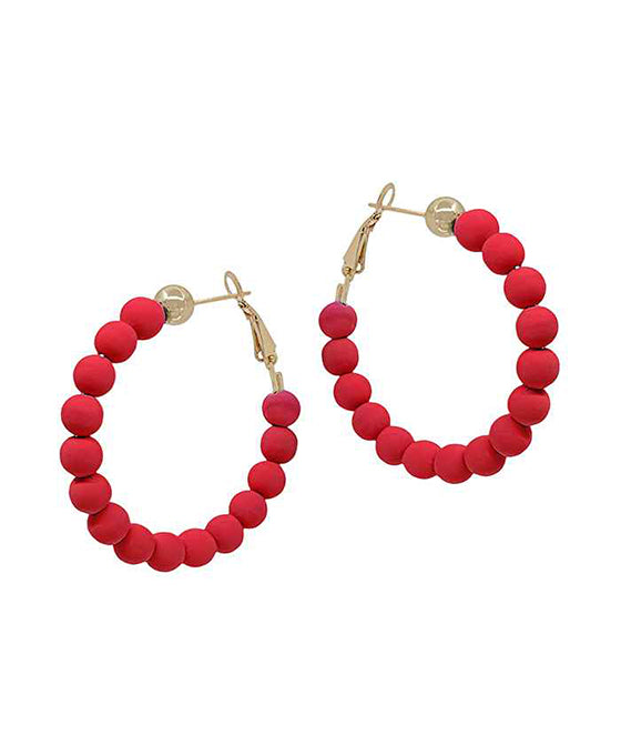 Red Clay Ball Hoop Earrings