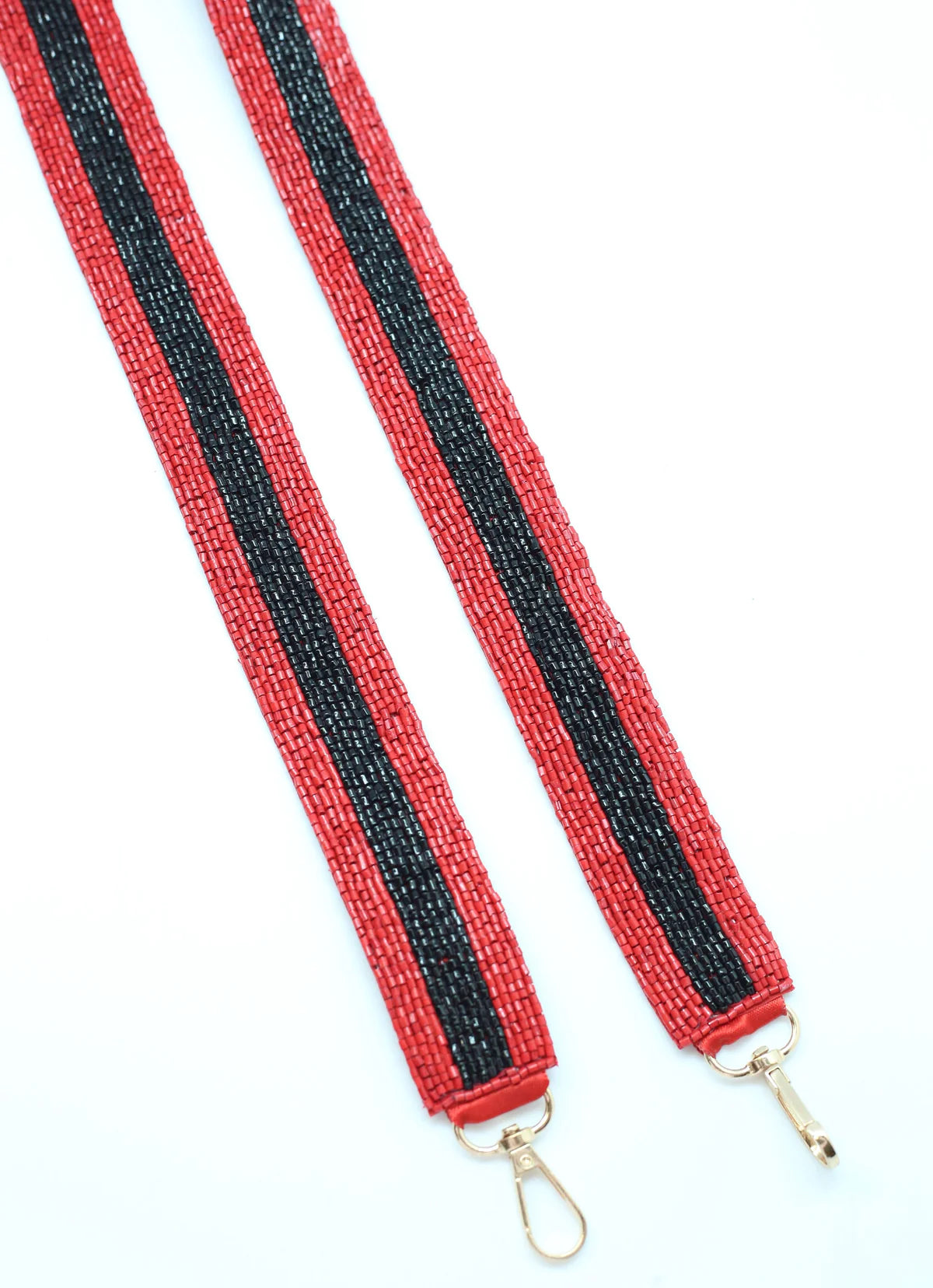 Red & Black Striped Beaded Purse Strap