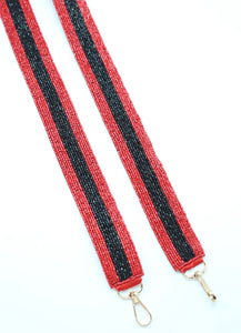 Red & Black Striped Beaded Purse Strap